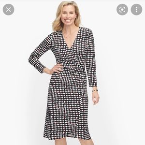 Talbots Tie-front Faux Wrap Jersey Knit Print Dress with Curved Hem (XL)